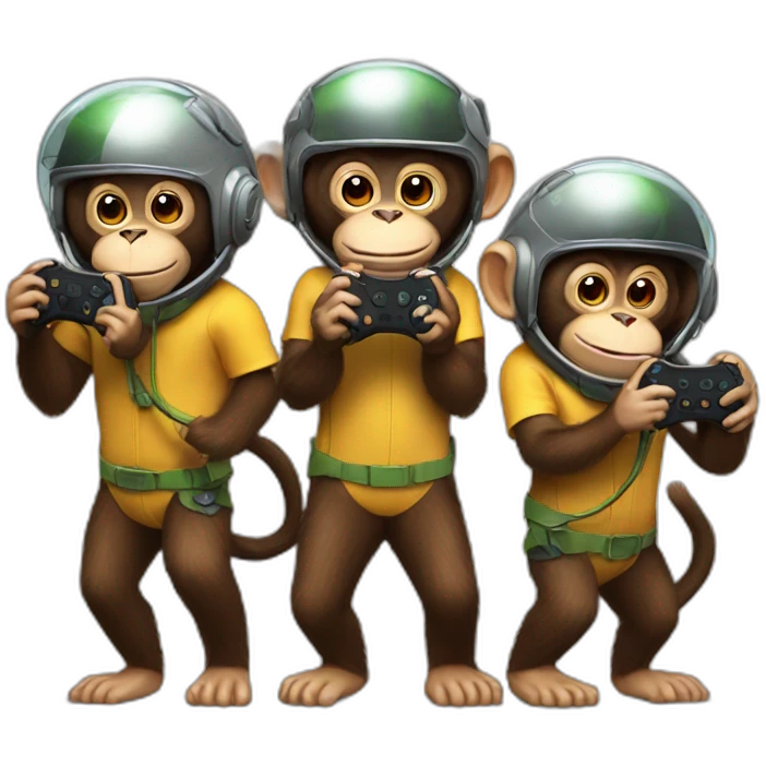 3 monkeys wearing helmets playing xbox emoji