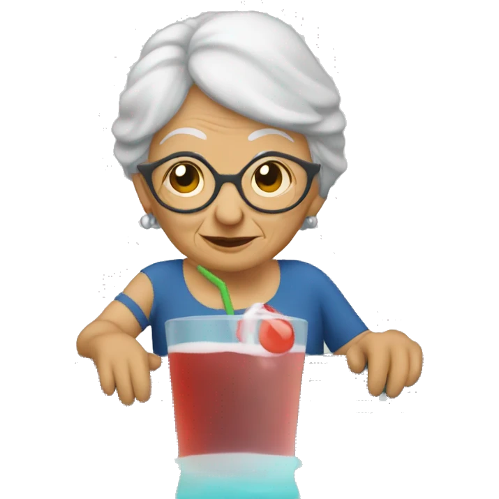 old woman in a pool drinking a beverage emoji