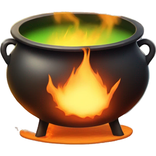 witch's cauldron on fire with boiling potion emoji
