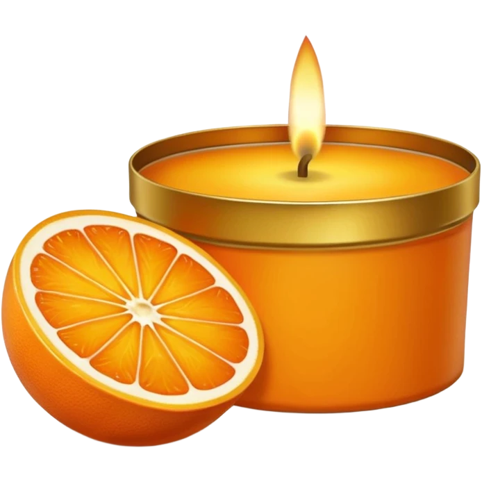 Citrus candle – orange wax in gold tin with slice design emoji