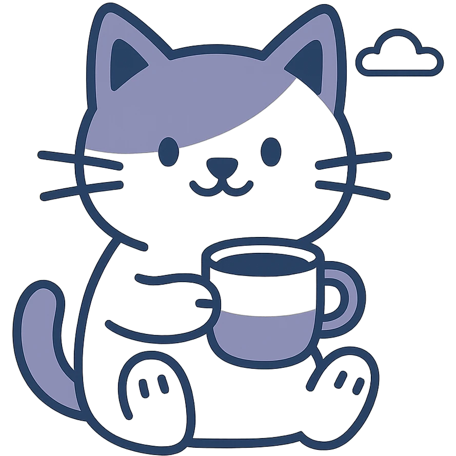 cute cat drinking coffee, simple cartoon style emoji