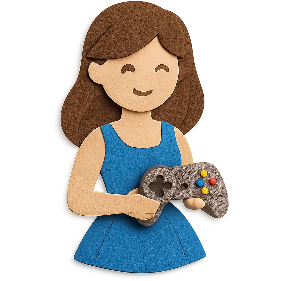 gamer girl in an elegant dress holding a game controller emoji