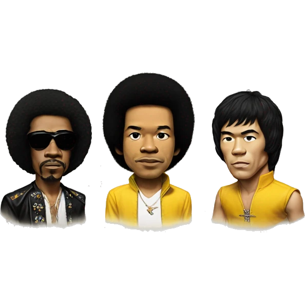 Khayan with Jimi Hendrix and Bruce Lee emoji