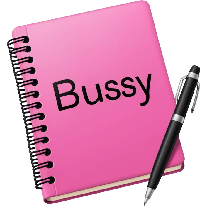 big  pink book and note pen add on it the word BUSY in bold black emoji