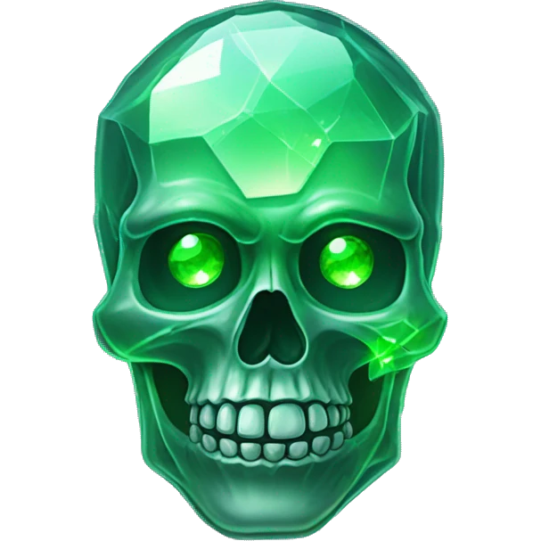  Crystalized transparent skull with glowing green eyes emoji