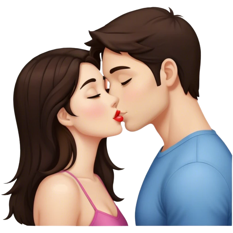 Brunette girl and brunette guy kissing emoji