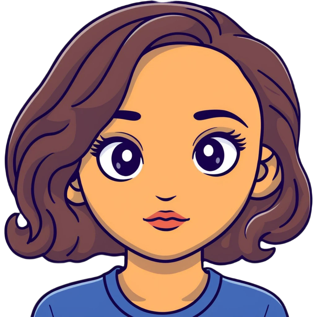woman face with big eyes, medium skin tone, and dark wavy hair emoji