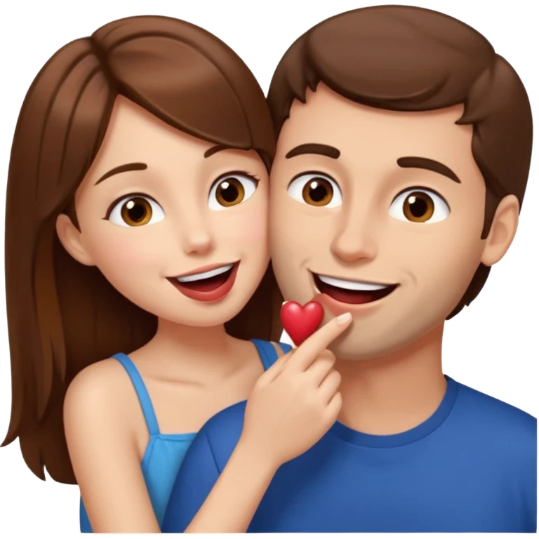 There is a girl with brown hair standing next to her, a tall man with brown hair, and the girl passionately licks his cheek emoji