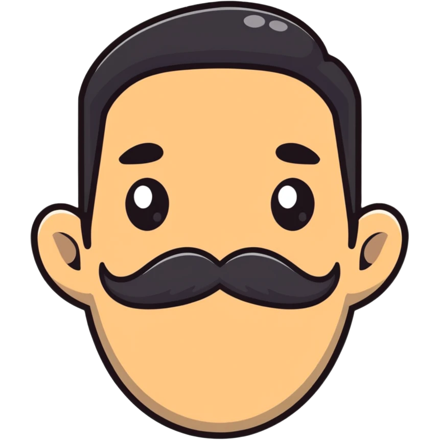 male character with oval-shaped flat-top head and bushy white mustache emoji