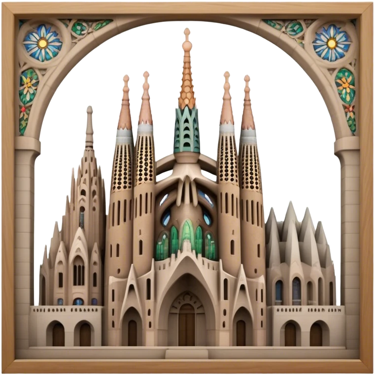 Cinematic Realistic Sagrada Fam√≠lia Landmark Emoji, depicted with the intricate, soaring architecture of the basilica rendered with detailed textures and dramatic, ethereal lighting. emoji