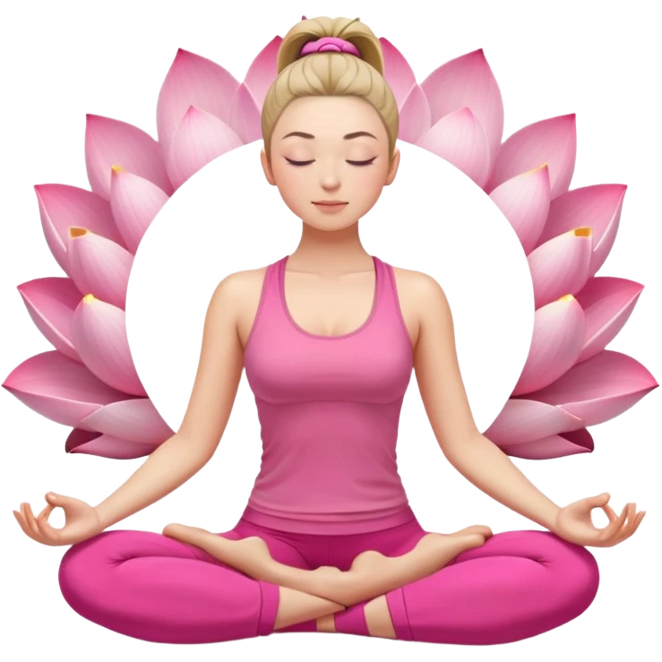 caucasian woman with high ponytail in lotus position meditating, eyes closed, peaceful expression, pink yoga clothes emoji