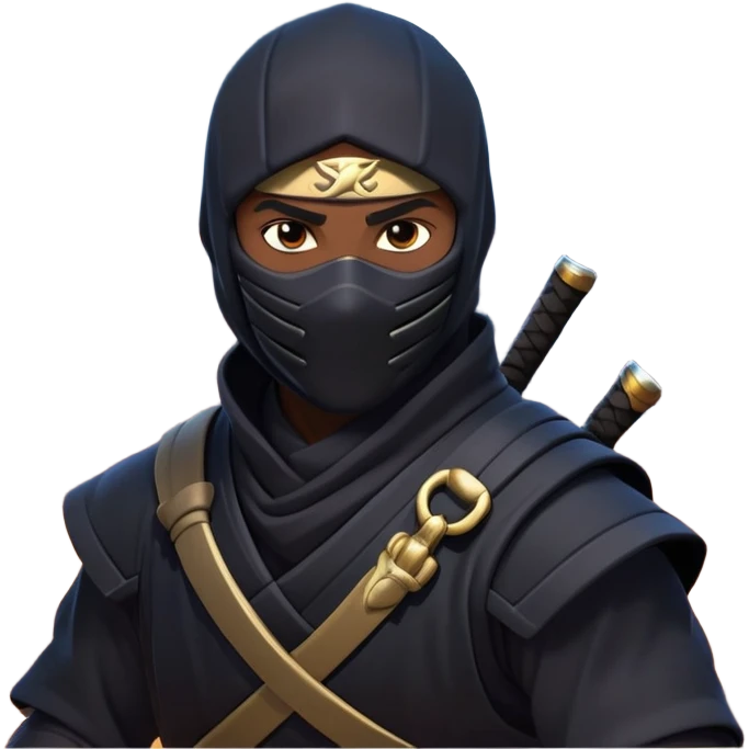 clash-of-clans-aesthetic_-cinematic-mysterious-male-ninja-portrait-emoji, rendered in a flat, vector-style with minimal shading and bold, simplified shapes, with a head slightly turned revealing intense, focused eyes, perched riding on an agile trained panther with glossy fur moving silently through shadowed urban rooftops and moonlit alleyways. emoji