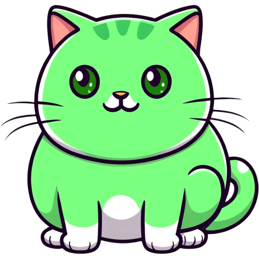 Gatto con gli occhi verdi, rosso e ciccione  emoji
