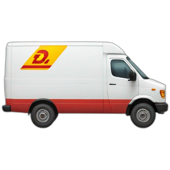 a DHL shipping van with a dollar logo emoji