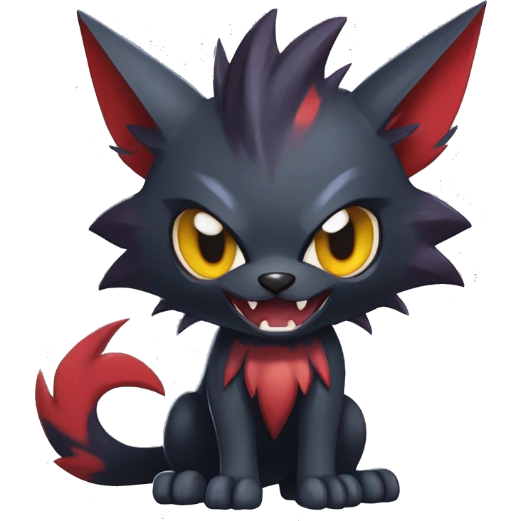   cool edgy fantasy anime-style dark animal vampiric Litten-Zoroark-Nargacuga-cat-hybrid Fakemon with big fangs and bat-ears full body emoji