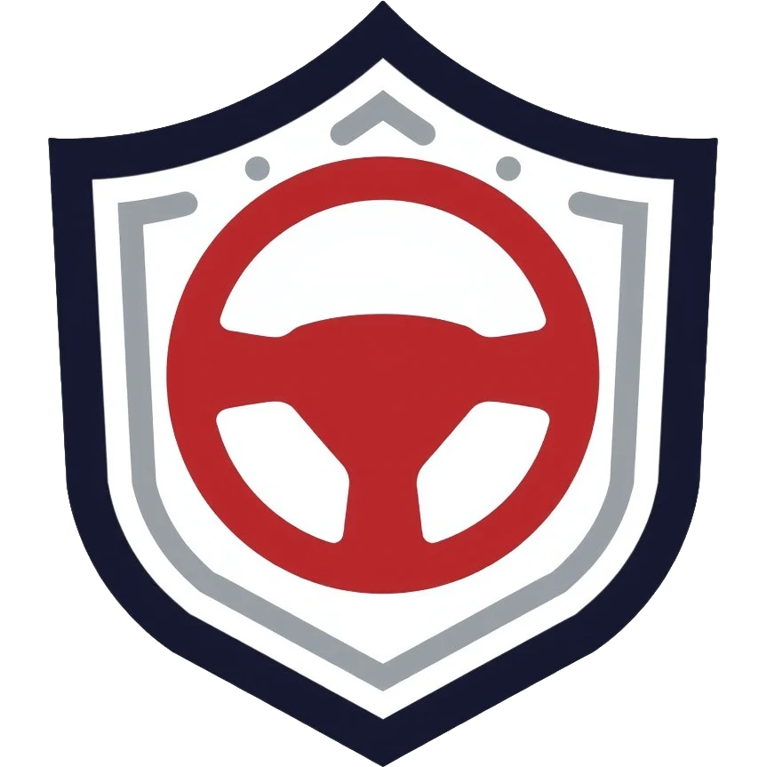a steering wheel inside of a shield representing safe driving emoji