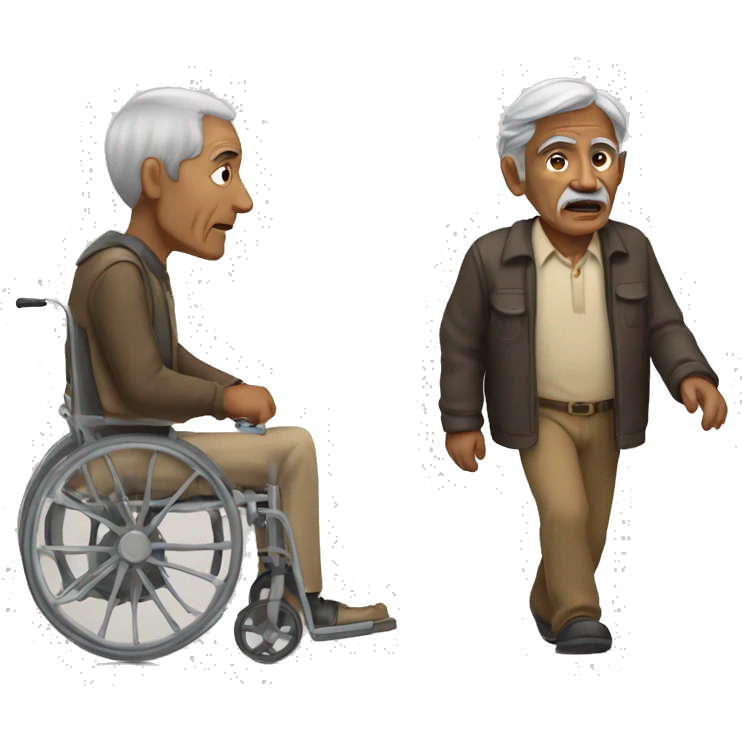 Old Indian man with black hair and a walker emoji