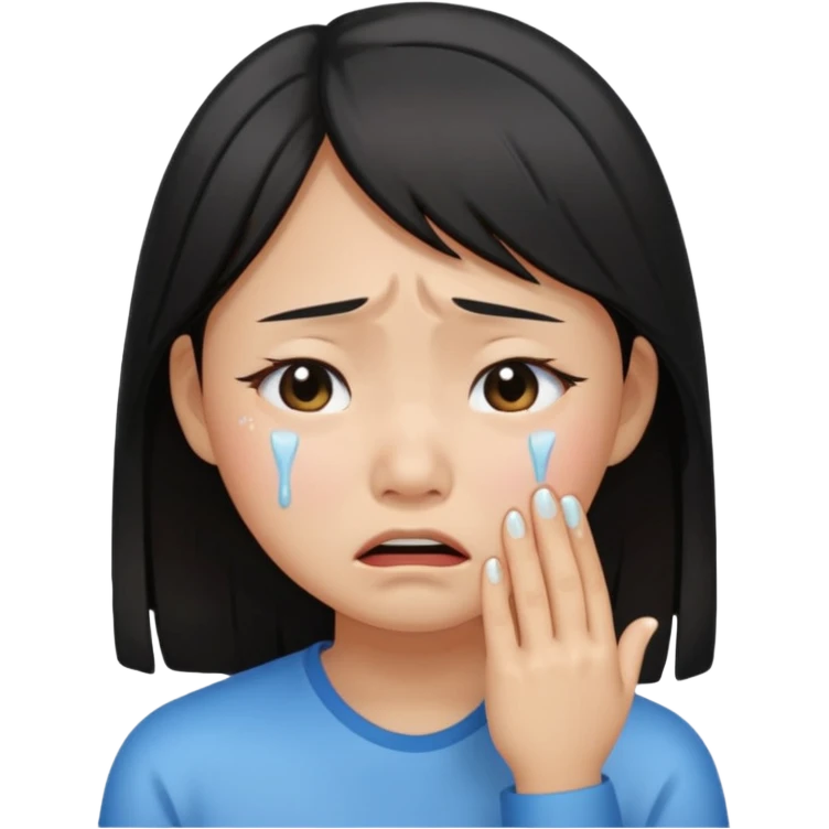 Crying asian girl with clean vibe emoji