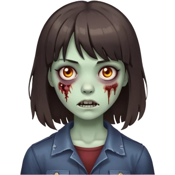 garota zumbi com o cabelo castanho escuro medio com as pontas repicadas e com franja emoji