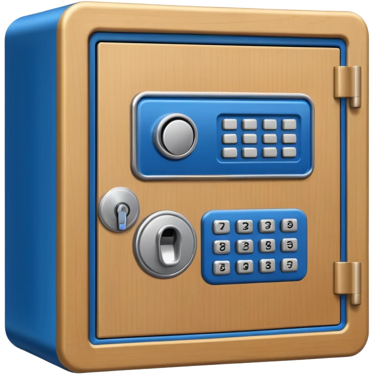 wooden rectangle safe locker keypad with a blue small screen emoji