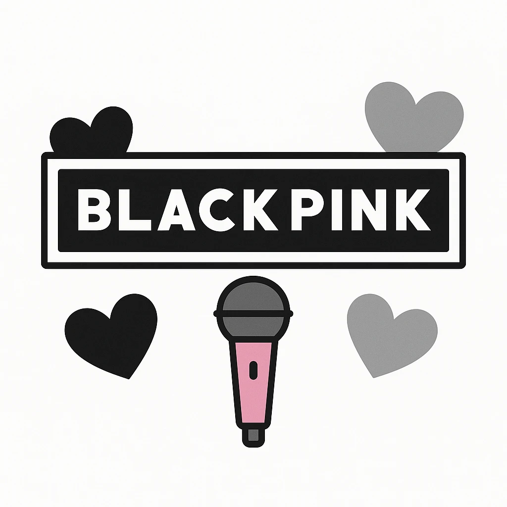 BLACKPINK-inspired object, black and pink colors, simple and neutral illustration, flat gray style emoji