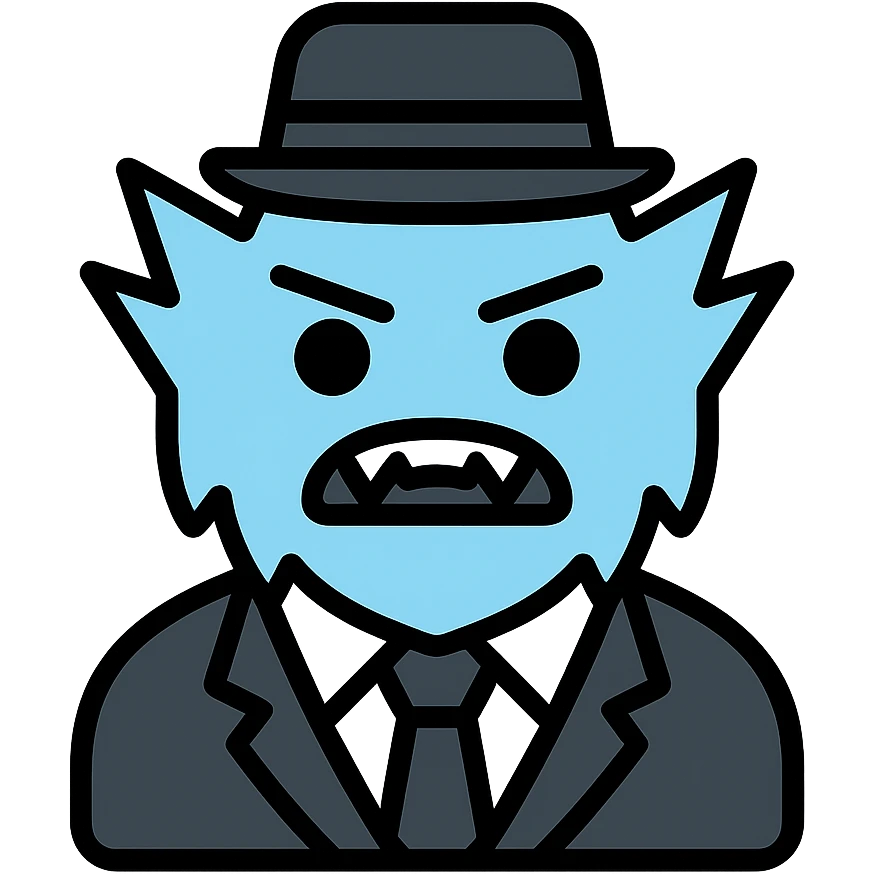 color outline icon of an ice monster in a black and white suit and hat emoji