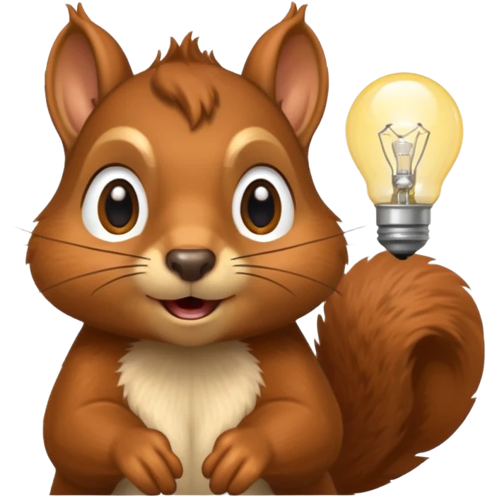 a squirrel with a glowing idea bulb, surprised expression emoji