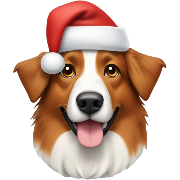 Red English shepherd dog with a long snout with christmas hat on  emoji
