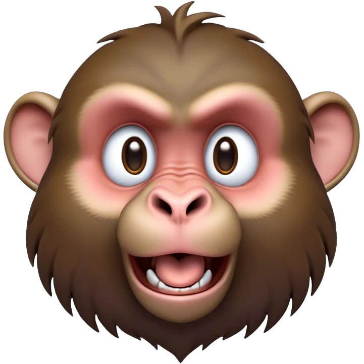 Cinematic Comical Baboon Portrait Emoji, Head tilted dramatically with an exaggeratedly amused expression, featuring a strikingly textured Fur of deep browns with wide, expressive eyes filled with playful disbelief, Simplified yet hilariously expressive features, highly detailed, glowing with a slightly sassy glow, high shine, dramatic yet playful, stylized with an air of cheeky mischief, bright and endearing, soft glowing outline, capturing the essence of a spirited and over-the-top baboon, so meme-worthy it feels like it could chatter its way into internet fame instantly! emoji