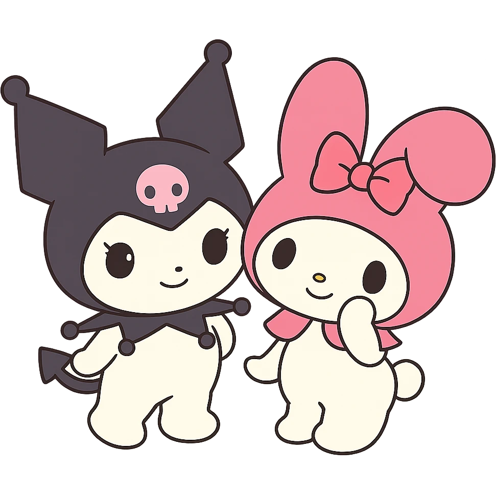 Remove the background, keep only Kuromi and My Melody in anime style, preserve all details, transparent background. emoji