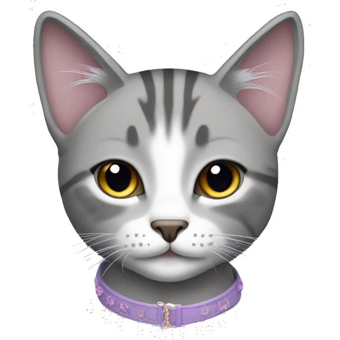 Grey girl tabby cat with lilac collar emoji