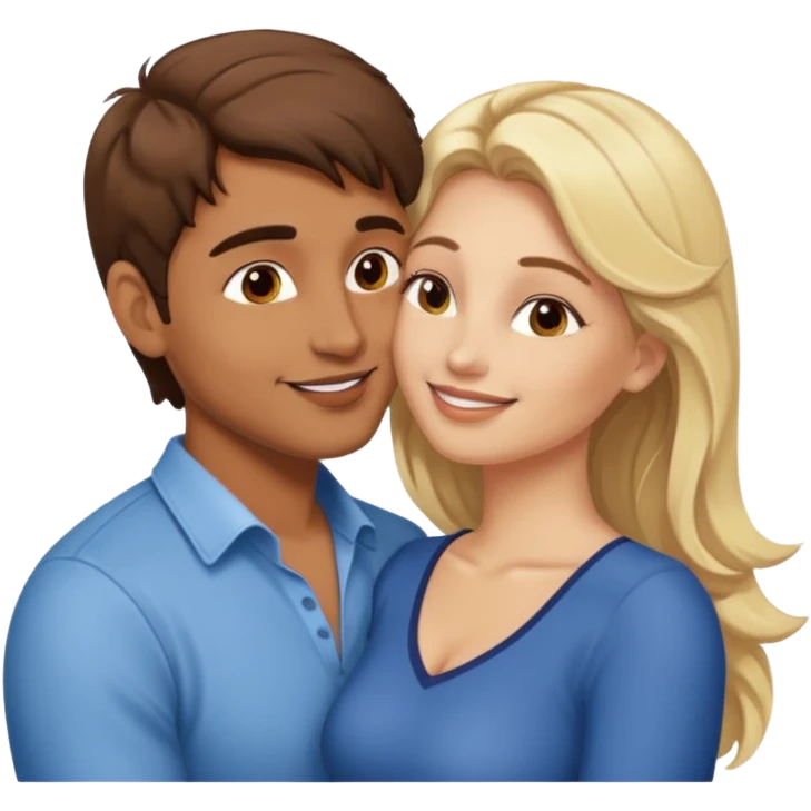 Indian brown hair man kisses blonde white woman emoji
