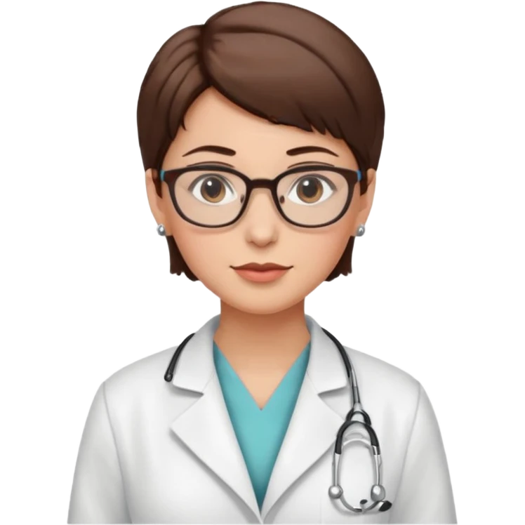 female doctor short brown hair with glasses and earings emoji