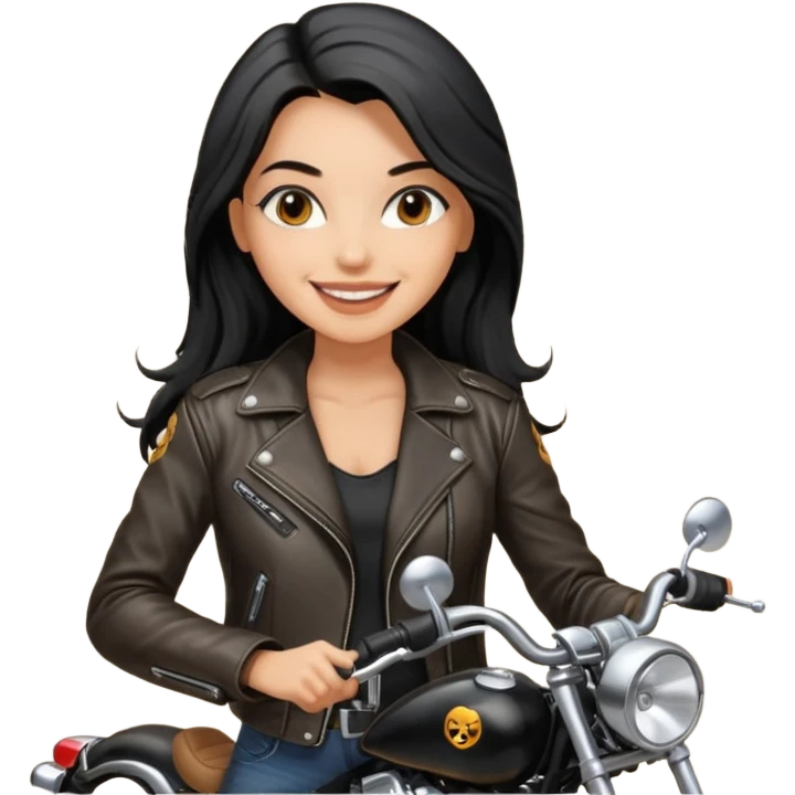 biker girl black long hair  emoji