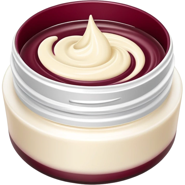 Elegant looking facial cream in a burgundy container that’s open and revealing the cream in a perfect shape (1 item) emoji