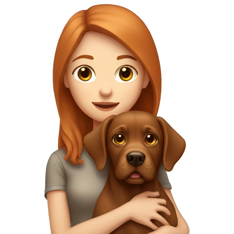 redhead girl holding brown labrador dog emoji