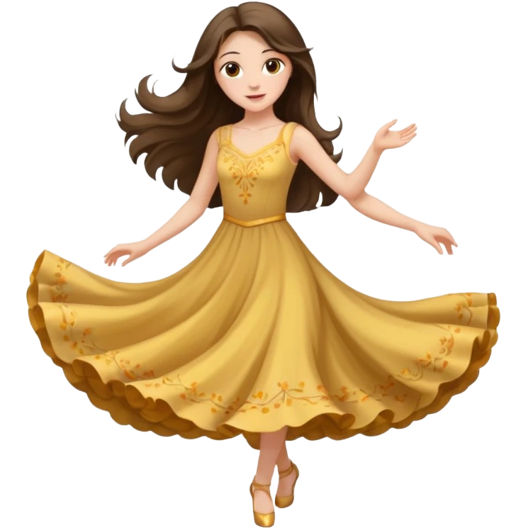 white brunette girl long hair with hazel eyes in light dancing emoji
