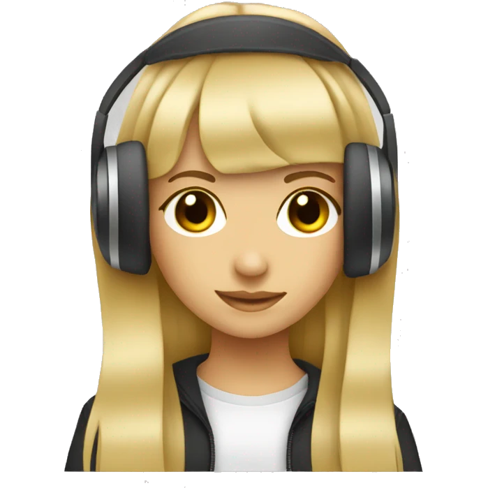 blonde dj girl straight hair with headphones and bangs emoji emoji