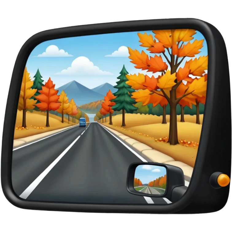 Fall scenery in the rearview mirror of a truck emoji