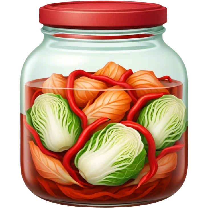 Kimchi Cinematic Realistic Kimchi Dish Emoji, depicted as spicy, fermented cabbage with vibrant red hues neatly served in a traditional jar, rendered with dynamic textures and bold, appetizing lighting. emoji