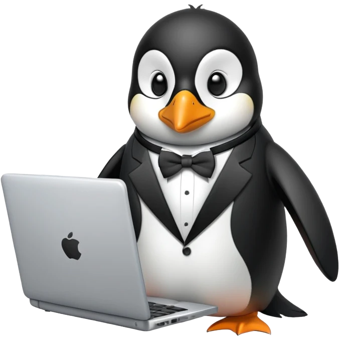 penguin using a laptop branded system76 emoji
