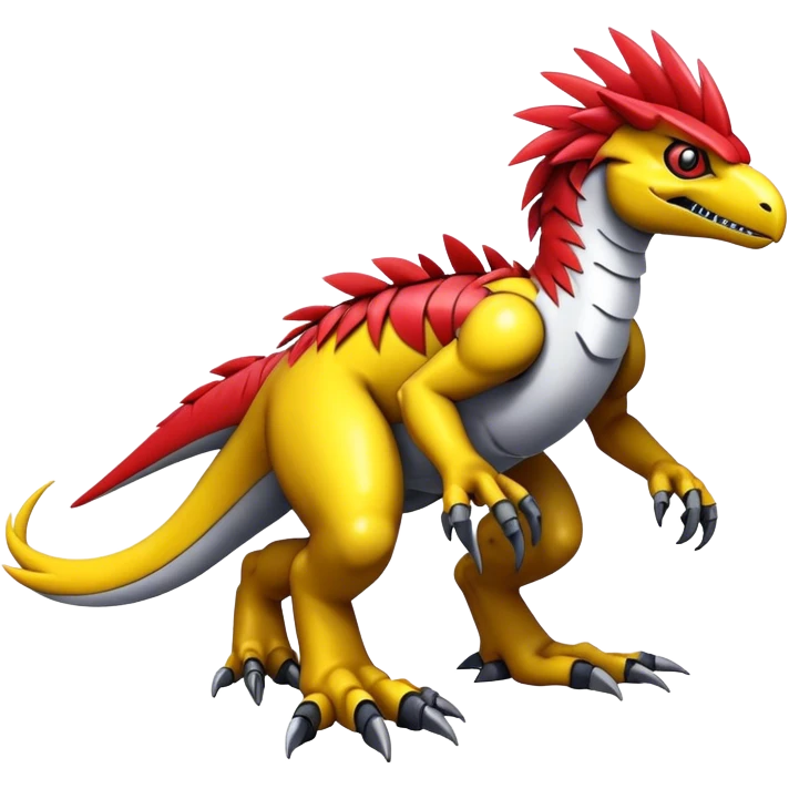 Furry feather-mane Cool Edgy Futuristic shiny colorful Digimon-Fakemon-Guilmon-Velociraptor-Mecha full body   emoji