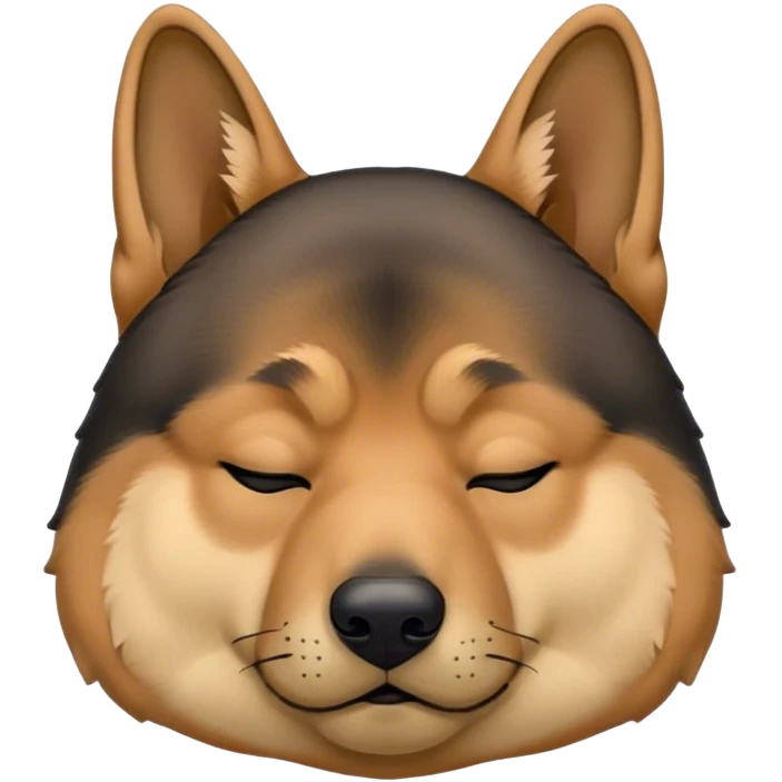 Cinematic Chubby Sleeping German Shepherd Portrait Emoji, Chubby and serene, with a round, unexpectedly soft build and a dense, glossy coat of tan and black, eyes gently closed in peaceful slumber, Simplified yet irresistibly endearing features, highly detailed, glowing with a gentle, drowsy glow, high shine, relaxed and content, stylized with a touch of whimsy, bright and heartwarming, soft glowing outline, capturing the essence of a loyal guardian in a comically sleepy state, so adorable it feels like it could roll out of the screen and snore with charming might! emoji
