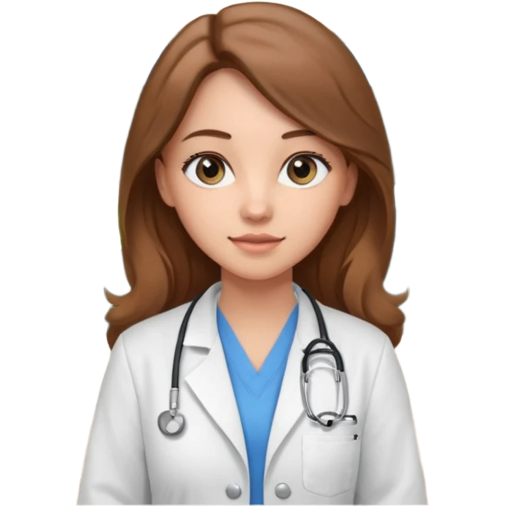 pretty female nursing student with long brown hair, blue eyes inside a classroom at university with blackboard behind her emoji
