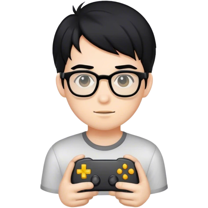 gamer boy with black hair and glasses emoji