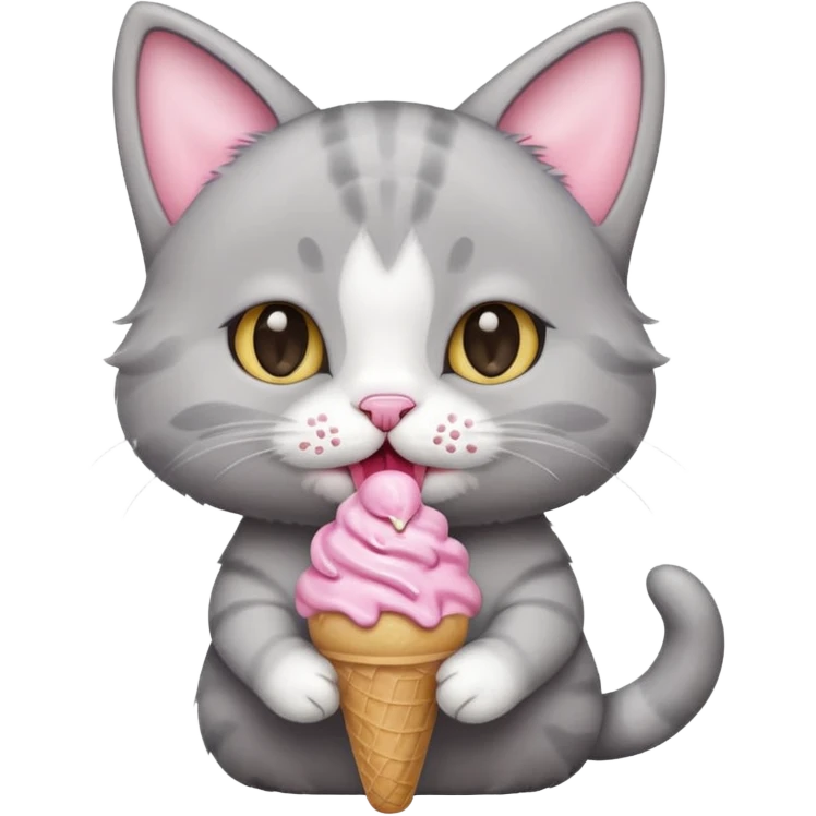 baby grey cat with icecream emoji