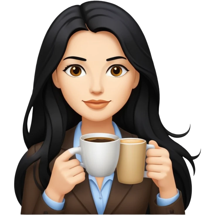 business woman caucasian long black hair drinking coffee emoji