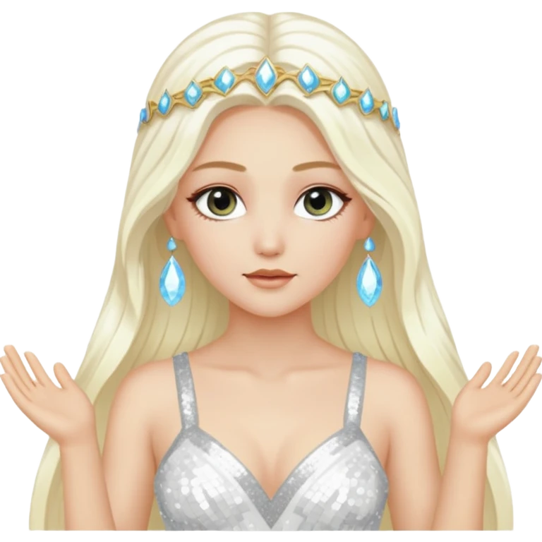 Aura, Goddess of Breeze from Gods and Goddesses with long platinum blonde hair, white sequin outfit emoji