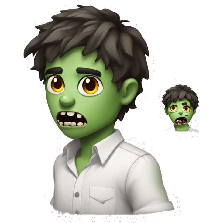 boy zombie teen with scared expression and dark brown hair and white slim shirt emoji