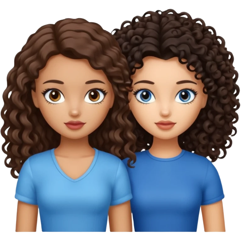 2 pretty bratz fair girls. One has straight brown hair and is tan. One is fair with curly black hair emoji